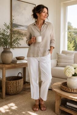 Eileen Fisher White Side Zip Ankle Pants Women's L Stretch Side Slit Minimalist